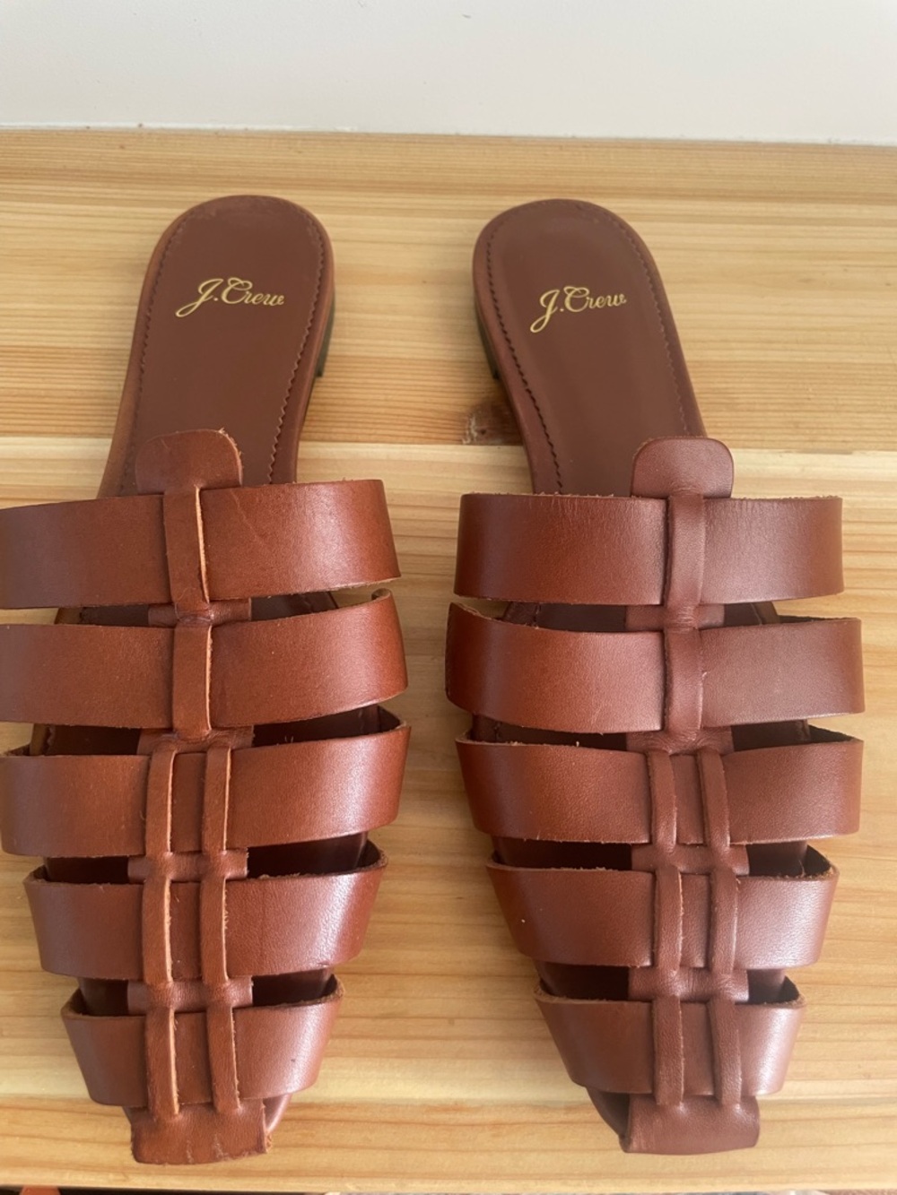 J. Crew Brown Leather Woven Slide Mules
